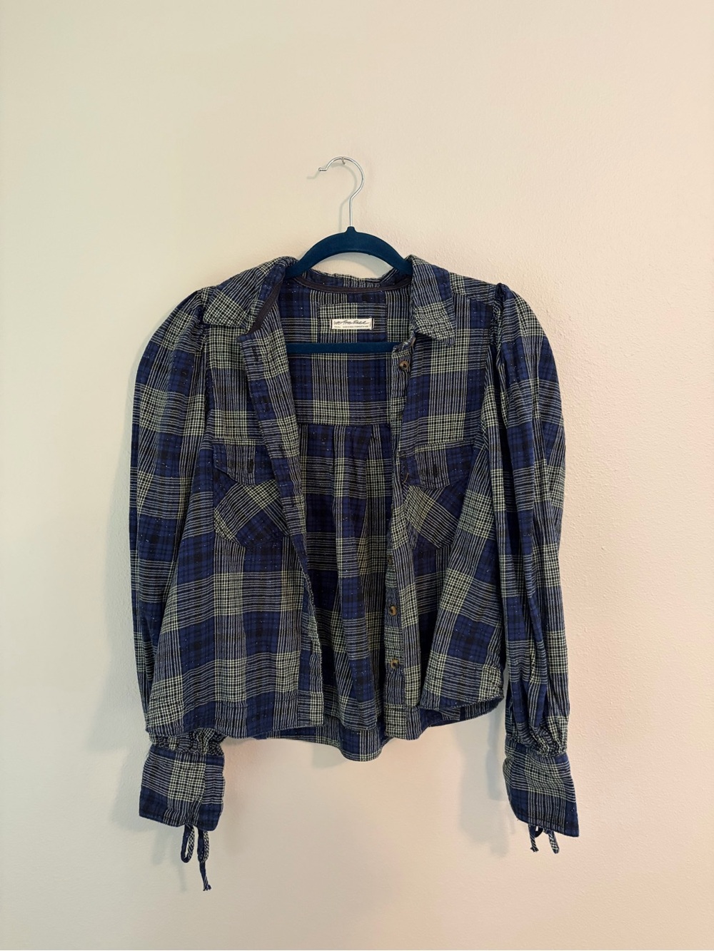Free People Plaid Button-Down Shirt in Navy and Gray